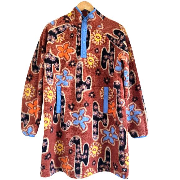Toad & Co Womens Campo Recycled Fleece 1/4 Snap Dress-M Floral Outdoor Camping - Picture 1 of 10